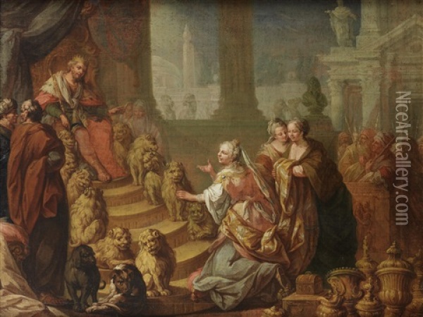 The Queen Of Sheba Before Solomon Oil Painting - Joseph Wannenmacher