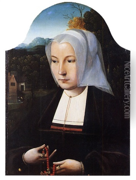 Portrait De Jeune Femme Tenant Un Rosaire Oil Painting -  Master of the Parrot