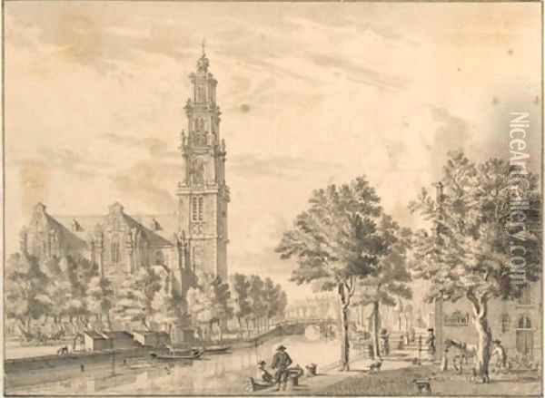 The Westerkerk on the Prinsengracht, Amsterdam, seen from the corner of the Bloemgracht Oil Painting - Jan De Beyer