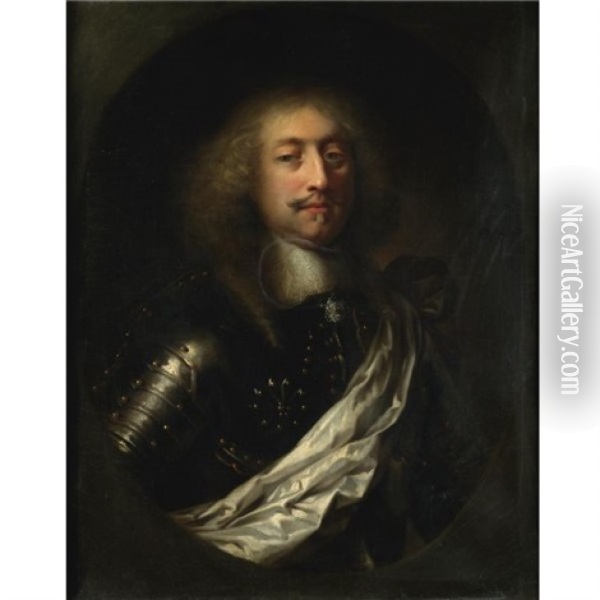 Portrait Of A Man Wearing Armour And A White Silk Sash Oil Painting - Claude Lefebvre
