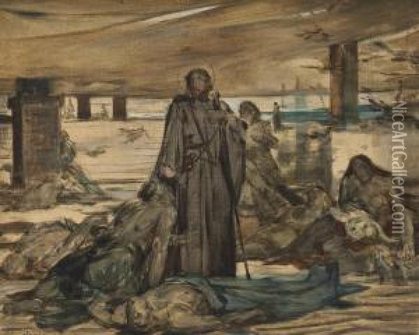 Saine Pierre Parcourant Un Cirque Antique Apres Un Massacre Dechretiens (esquisse) Oil Painting - Theodore Chasseriau
