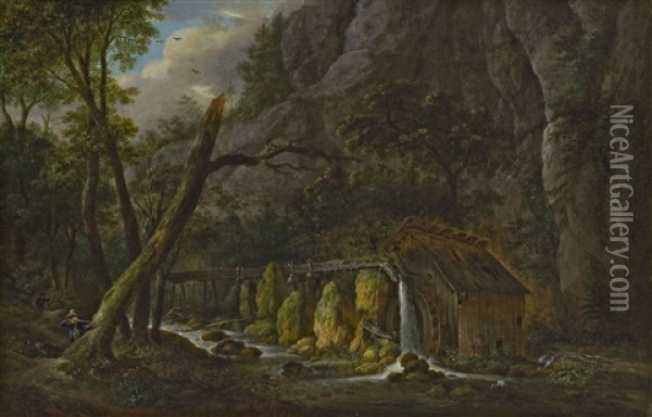 Reiherjagd Bei Der Muhle Am Waldbach Oil Painting - Maximilian Neustueck