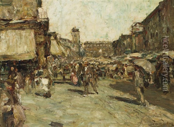 Market Scene Oil Painting - Lewis E. Herzog