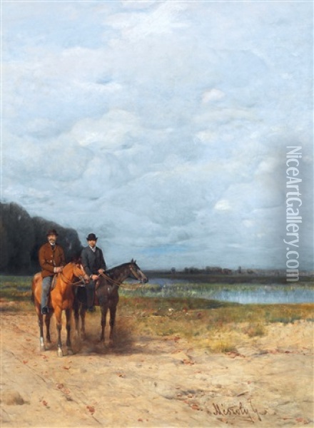 Horseback Riding Oil Painting - Geza Meszoely