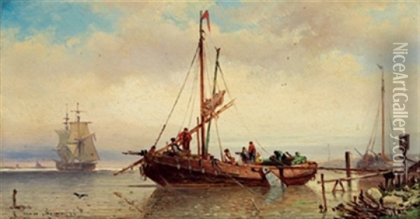Fischerboot Vor Anker Oil Painting - Elias Pieter van Bommel