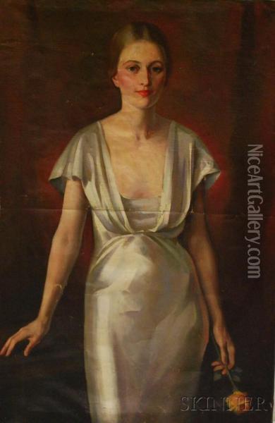 Lady In White Oil Painting - Maurice Compris
