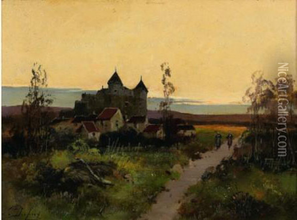 Chateau Au Bord D'un Chemin Oil Painting - Eugene Galien-Laloue
