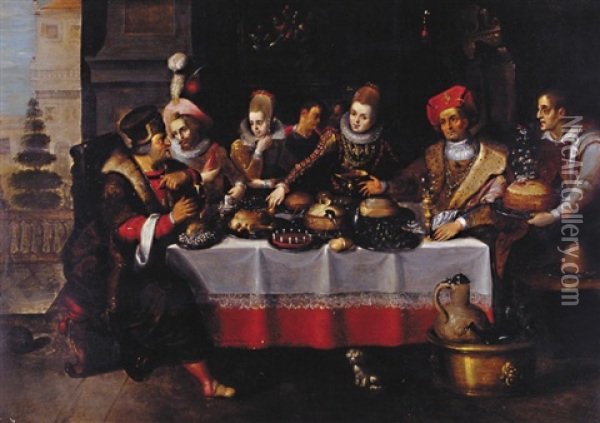 Le Festin Du Mauvais Riche Oil Painting - Ambrosius Francken the Younger