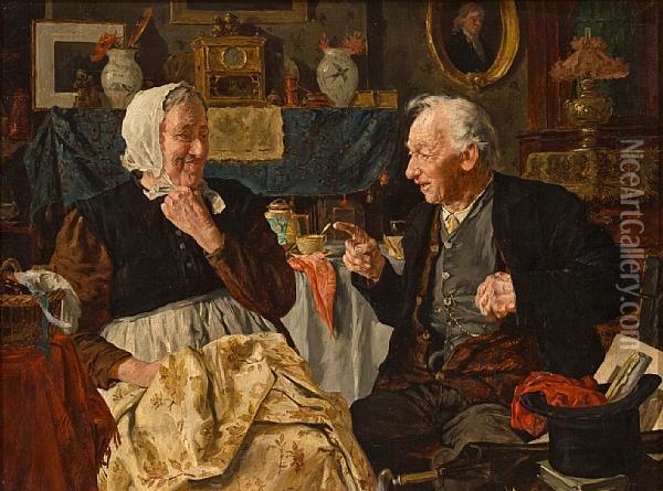 Darby And Joan; Old Heads, Young Hearts Oil Painting - Louis Charles Moeller