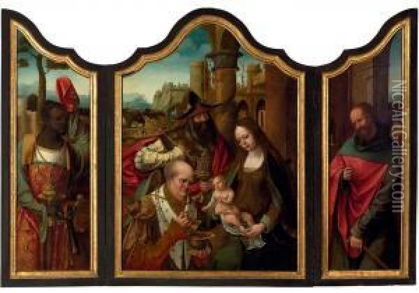 A Triptych: The Adoration Of The Magi Oil Painting - The Master Of The Antwerp Adoration