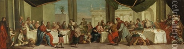 Jesus Beim Festmahl Simons Oil Painting - Gaspare Diziani