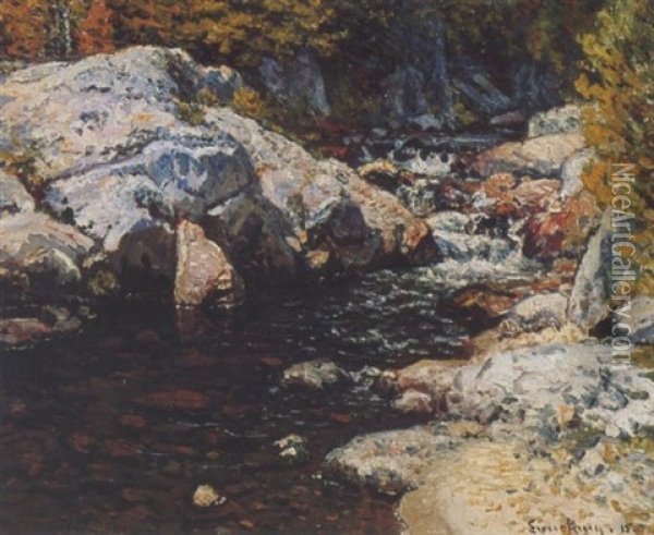 Twilight, Late Autumn, Rocky Brook Oil Painting - John Joseph Enneking