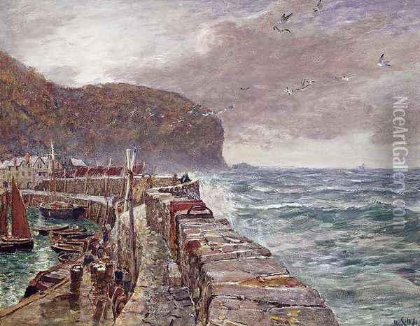 Clovelly Pier Oil Painting - Charles Napier Hemy