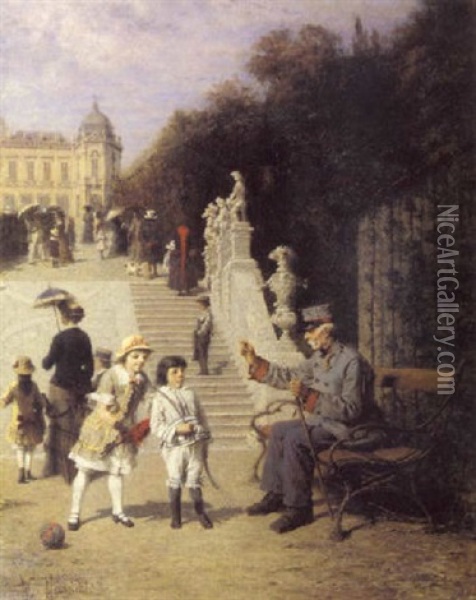 Ein Sonntag Im Belvederegarten Oil Painting - Wilhelm Leopolski