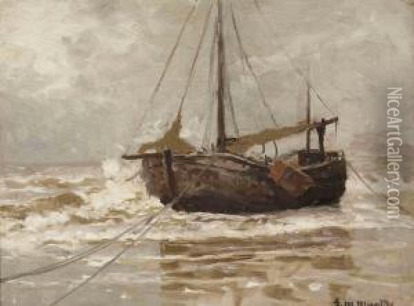 A Bomschuit On The Beach Oil Painting - Gerhard Arij Ludwig Morgenstje Munthe
