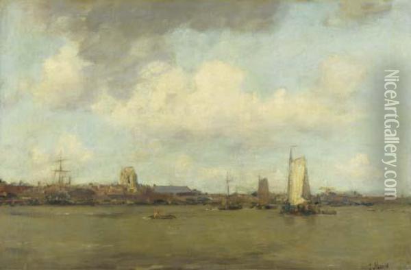 Shipping On The Merwede By Dordrecht Oil Painting - Jacob Henricus Maris