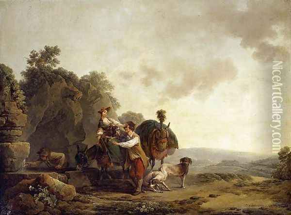 Travellers at a Well 1769 Oil Painting - Philip Jacques de Loutherbourg