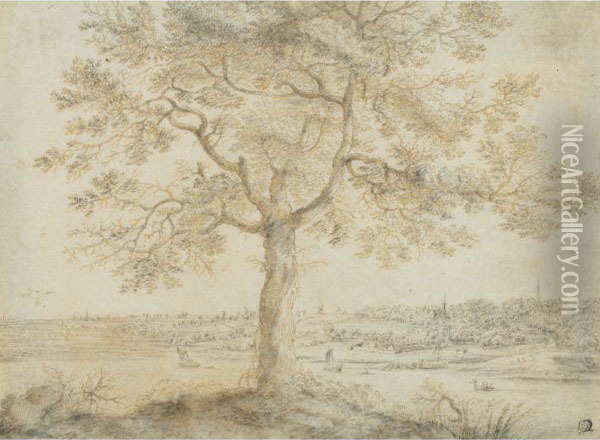 A Tree On A River Bank Oil Painting - Gillis Neyts