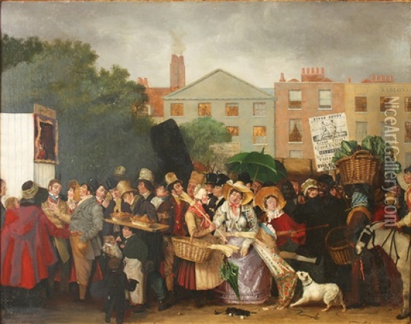 A Throng In Leicester Square Oil Painting - Edward Prentis
