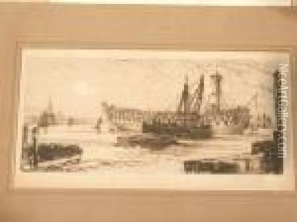 Old Battleships Oil Painting - Sir Francis Seymour Haden