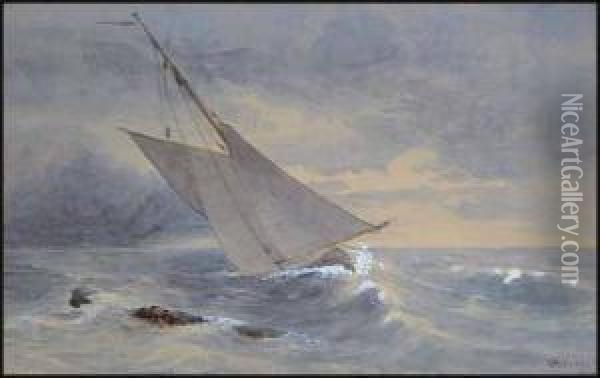 A) Seascape With Sailboat Oil Painting - Lucius Richard O'Brien