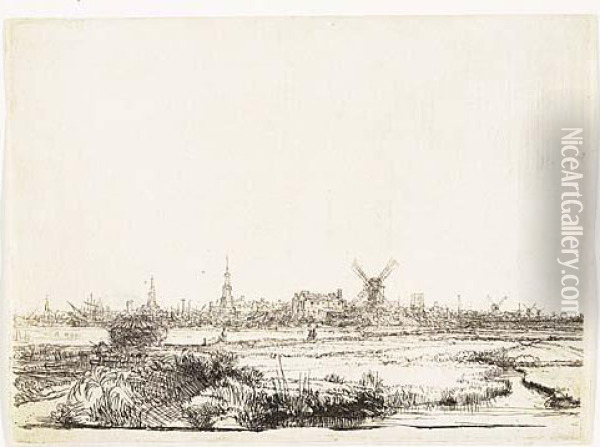 View Of Amsterdam From The North West<</b> Oil Painting - Rembrandt Van Rijn