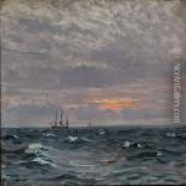 Seascape With Sunset Oil Painting - Vilhelm Karl Ferd. Arnesen