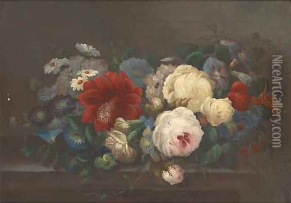 Roses, carnations, pansies Oil Painting - E. Steele