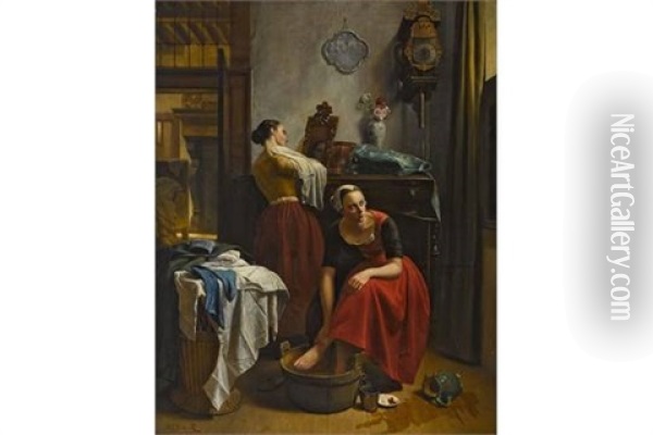Zwei Junge Frauen Bei Der Toilette Oil Painting - Hubertus van Hove