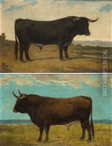 Toros Bravos (pair) Oil Painting - Luis Julia Y Carrere