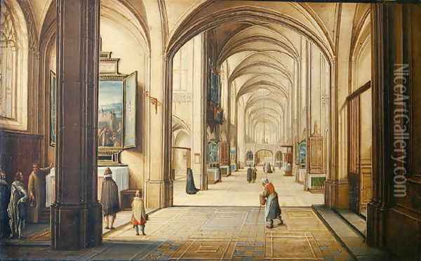 Church interior with a sacristan showing a painting to visitors, 1608 Oil Painting - Hendrick van, the Younger Steenwyck