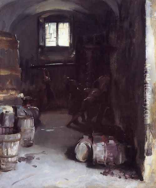 Pressing the Grapes: Florentine Wine Cellar Oil Painting - John Singer Sargent