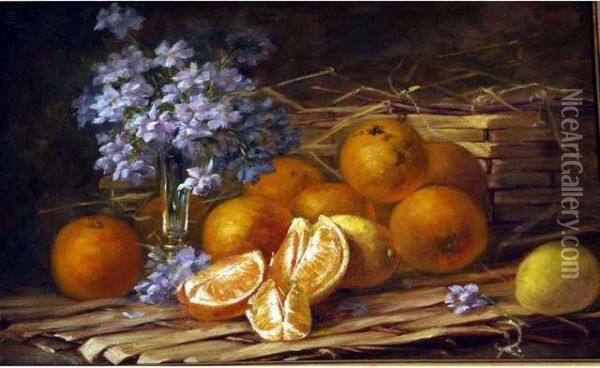 Nature Morte Aux Oranges Huile Sur Toilesignee En Haut A Droite 35,5 X 55 Oil Painting - Jules Rozier