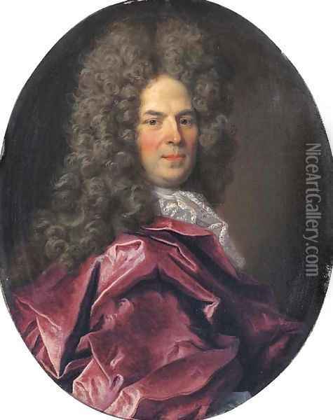 Portrait of a Gentleman, bust-length, in a red cloak Oil Painting - Nicolas de Largilliere