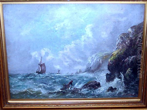 Sailing Vessels Inrough Seas Oil Painting - Esmond H. Atkinson
