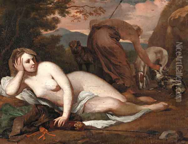 Diana the Huntress in a landscape Oil Painting - Barent Graat