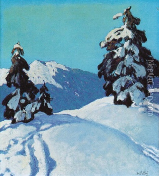 Tirol Im Winter, Motiv Aus Dem Auserfern Oil Painting - Oskar Mulley