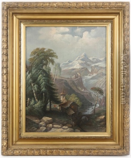 Mountain Landscape In Blues Oil Painting - Hal Alexander Courtney Morrison