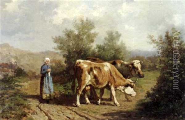 La Gardeuse De Vache Oil Painting - Francois Vuagnat
