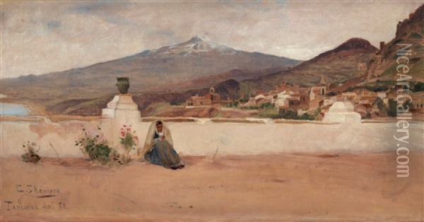 Utsikt Vid Taormina Med Etna Oil Painting - Carl Skanberg
