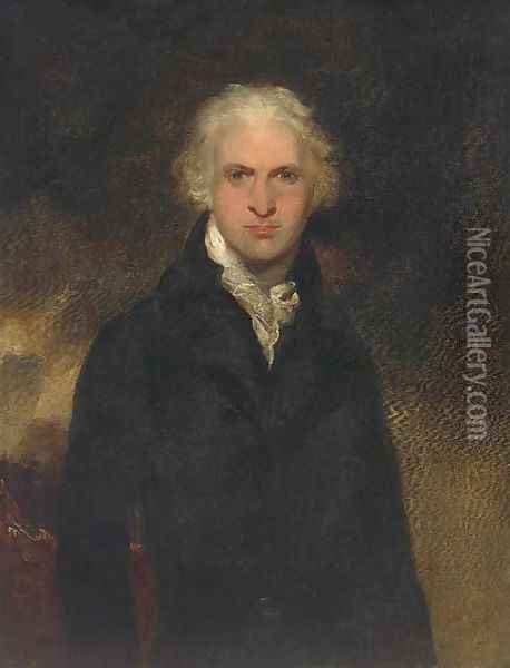 Portrait of a gentleman, thought to be Lord Leverford when Lord Hawkenbury, half-length, in a black jacket and white cravat Oil Painting - Sir Thomas Lawrence