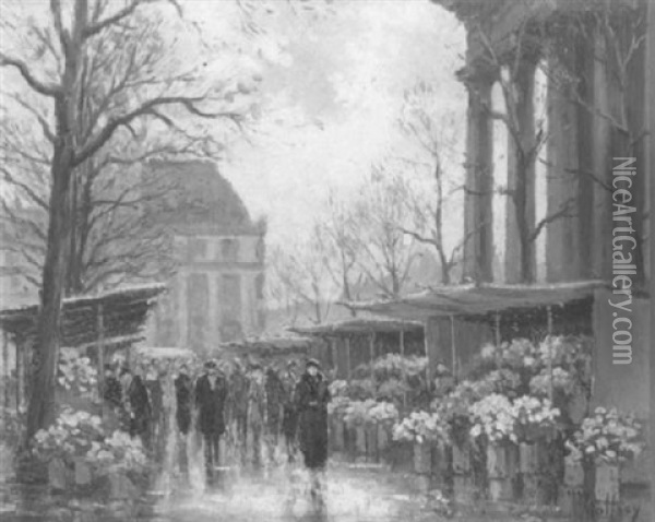 Marche Aux Fleurs, Place De La Madeleine Oil Painting - Henri Malfroy-Savigny