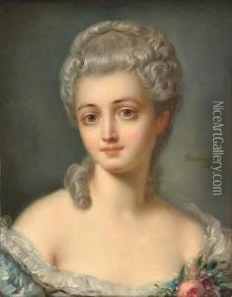 Retrato De Joven Con Elegante Tocado Oil Painting - Jean-Baptiste Perronneau