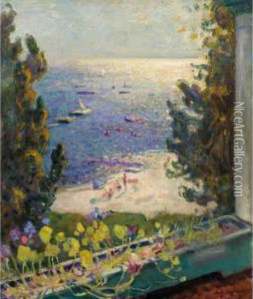Terrace Overlooking The Beach Oil Painting - Arnold Borisovic Lakowskij