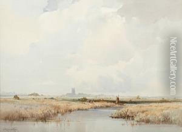 A Norfolk River Oil Painting - Charles Harrington