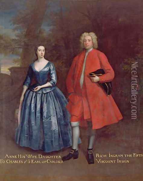Portrait of Rich, 5th Viscount Irwin and his Wife Anne, c.1715-20 Oil Painting - Jonathan Richardson