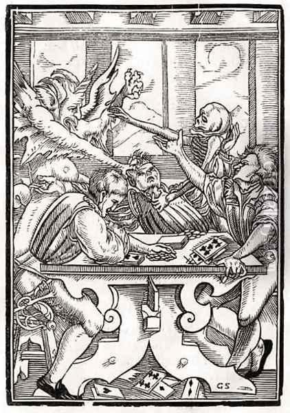 Death and the Devil come for the Card Player Oil Painting - Hans Holbein the Younger