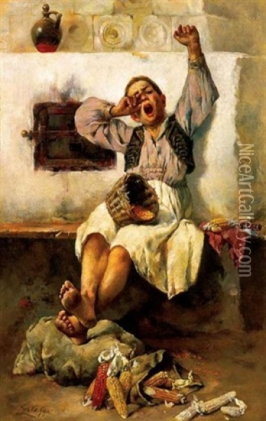 Konyhaban (in The Kitchen) Oil Painting - Geza Peske