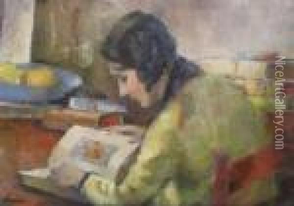 Girl Reading Oil Painting - Francisc Sirato