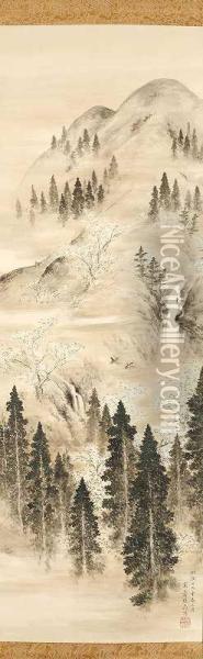 Landscape In Spring Oil Painting - Mori Kansai